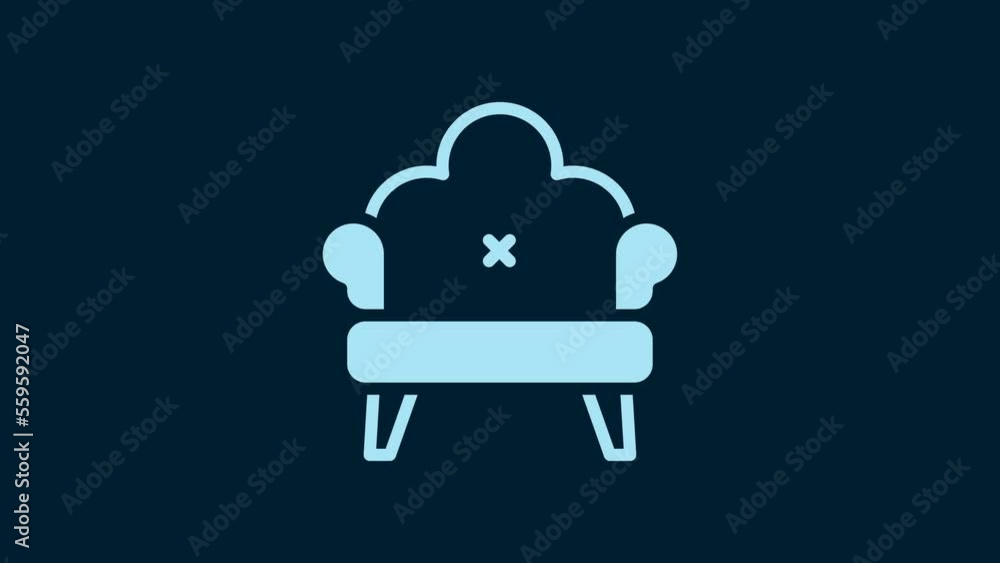 White Sofa icon isolated on blue background. 4K Video motion graphic animation White Sofa icon isolated on blue background. 4K Video motion graphic animation