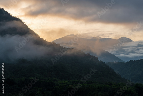 Mindo cloud forest at sunrise, Andes mountains, Ecuador.
