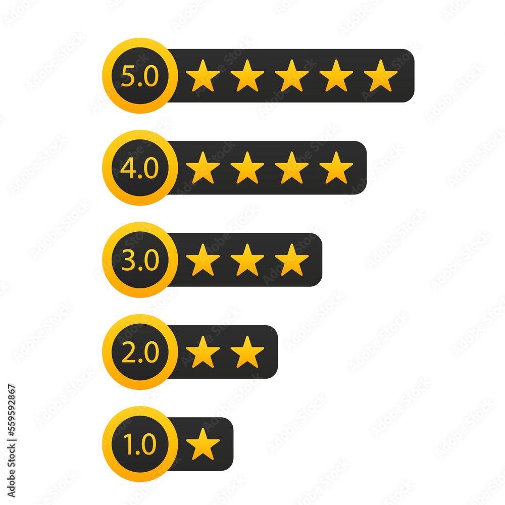 Star rating signs in flat style with numbers. Reviews in stars and numbers, rating buttons on white isolated background. Vector illustration Star rating signs in flat style with numbers. Reviews in stars and numbers, rating buttons on white isolated background. Vector illustration