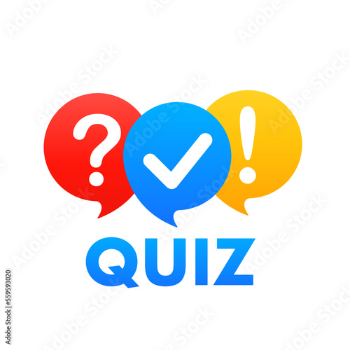 Quiz logo with popup hint symbols, questionnaire show concept, quiz button, question contest, exam, interview isolated on white background. Vector illustration