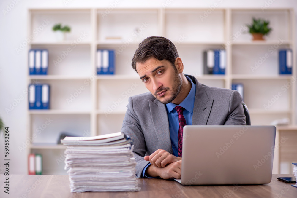 Young male employee working in the office Young male employee working in the office