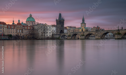 dawn over the historic center of Prague