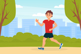 Man jogging in park in the morning. Healthy active lifestyle concept cartoon vector