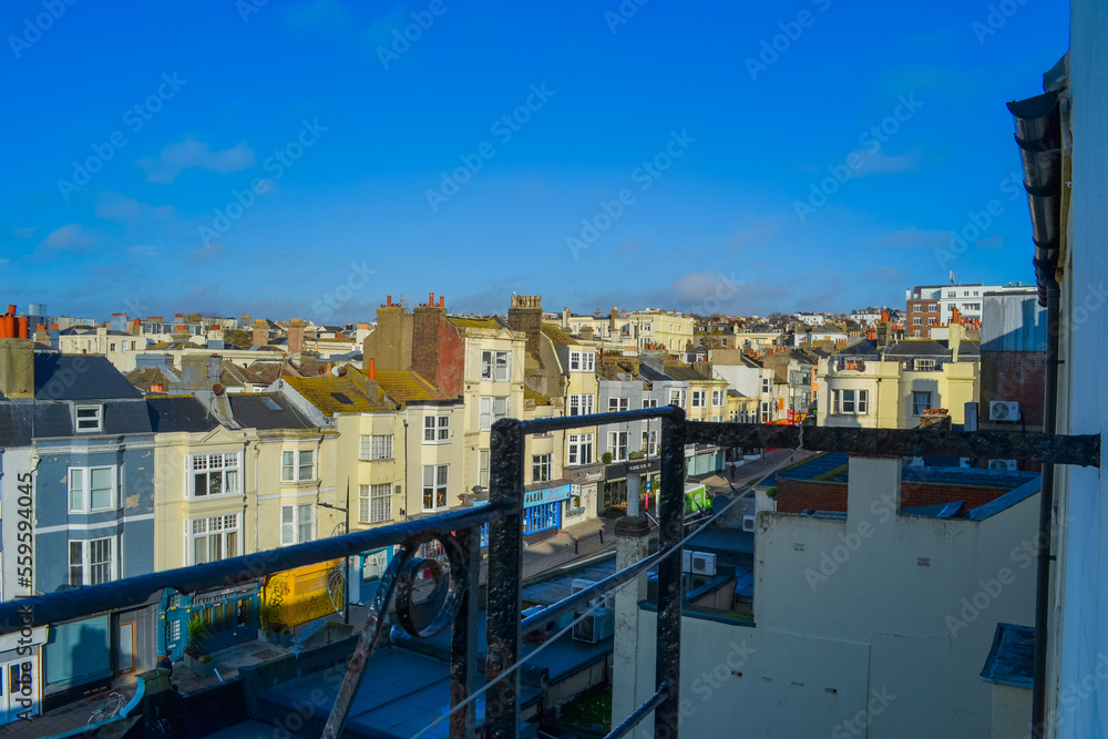 Fototapeta premium UK, Brighton, 20.11.2022:View to the Brighton roofs. City centre, old style architecture&nbsp;