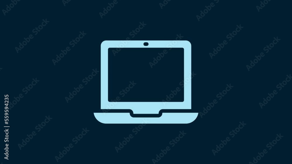 White Laptop icon isolated on blue background. Computer notebook with empty screen sign. 4K Video motion graphic animation White Laptop icon isolated on blue background. Computer notebook with empty screen sign. 4K Video motion graphic animation