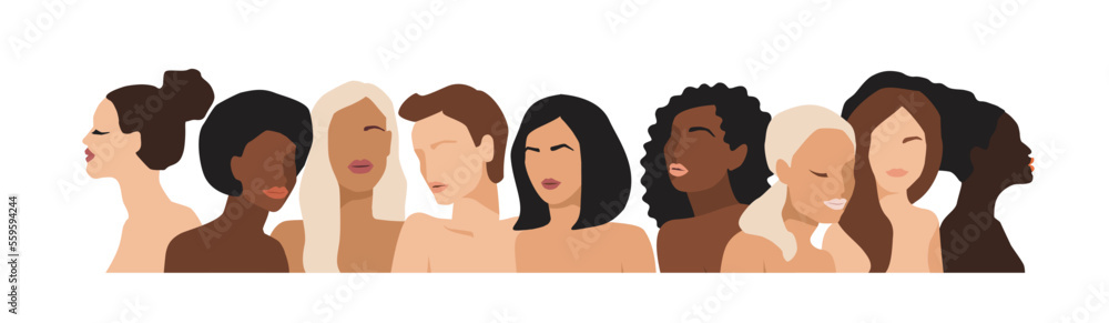 Isolated vector illustration of abstract women with different skin colors. Struggle for freedom, independence, equality. Concept for International Womens Day and other Isolated vector illustration of abstract women with different skin colors. Struggle for freedom, independence, equality. Concept for International Womens Day and other