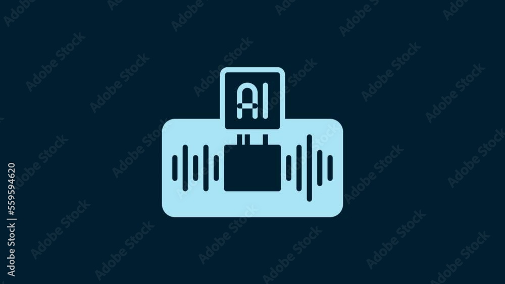 White Artificial intelligence AI icon isolated on blue background. Machine learning, cloud computing, automated support assistance and networks. 4K Video motion graphic animation White Artificial intelligence AI icon isolated on blue background. Machine learning, cloud computing, automated support assistance and networks. 4K Video motion graphic animation