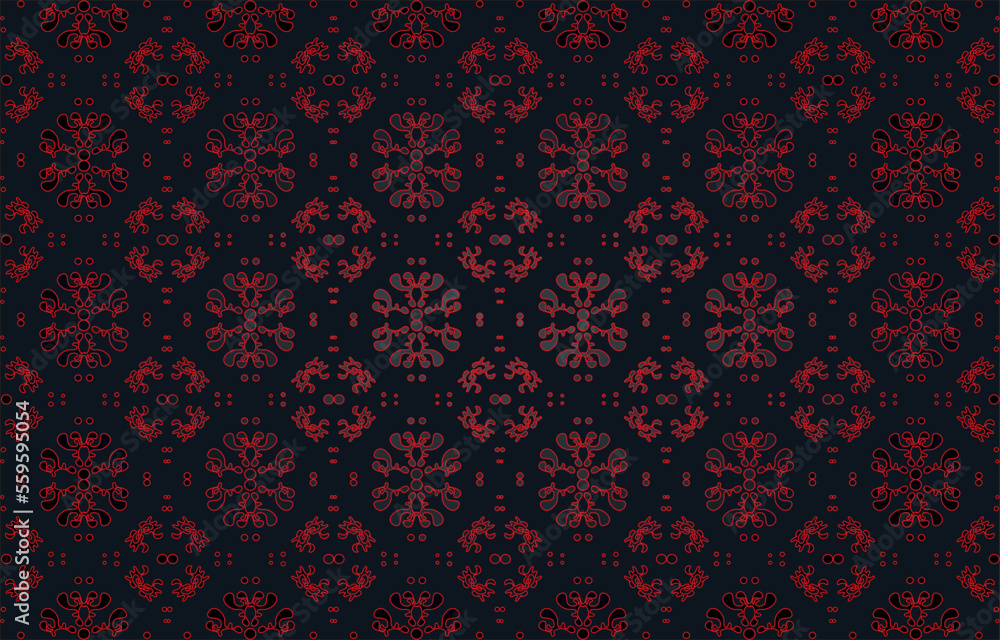 red plant ornament on a black background for textiles red plant ornament on a black background for textiles