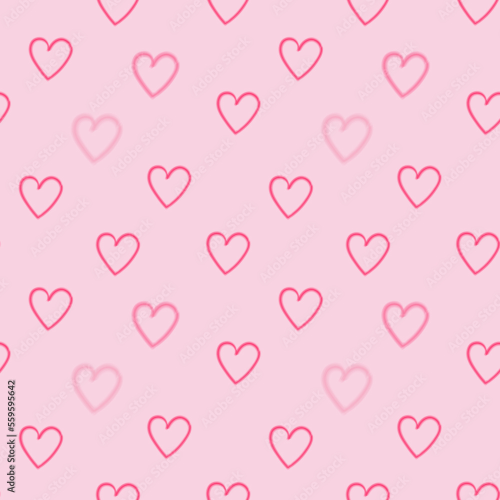 Seamless pattern of pink hearts on a pink background. Vector illustration. Template for decoration for Valentine's Day.