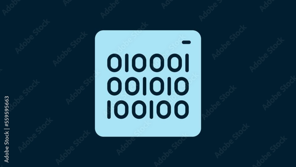 White Binary code icon isolated on blue background. 4K Video motion graphic animation White Binary code icon isolated on blue background. 4K Video motion graphic animation