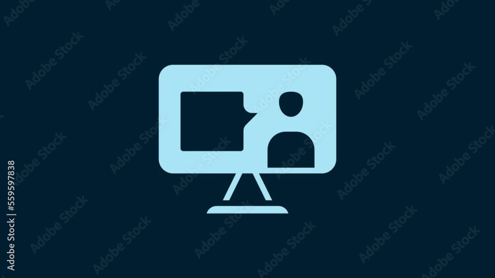 White E-learning of different foreign languages icon isolated on blue background. 4K Video motion graphic animation White E-learning of different foreign languages icon isolated on blue background. 4K Video motion graphic animation