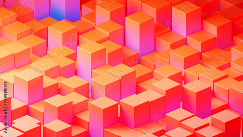 3D squares abstract background. Realistic wall of cubes, candy flavoured blocks for creative purposes. Wallpaper with abstract geometry. (ID: 559599033)