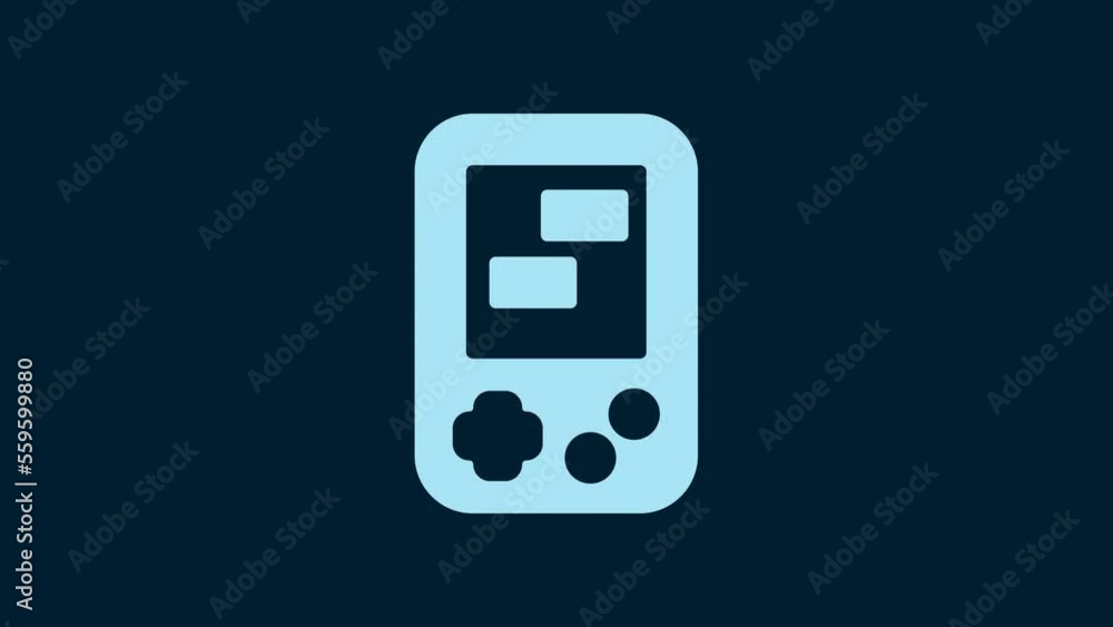 White Portable tetris electronic game icon isolated on blue background. Vintage style pocket brick game. Interactive playing device. 4K Video motion graphic animation White Portable tetris electronic game icon isolated on blue background. Vintage style pocket brick game. Interactive playing device. 4K Video motion graphic animation