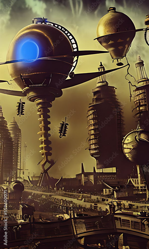 Generative AI, weidcore based vivid impact images depicting steampunk ...
