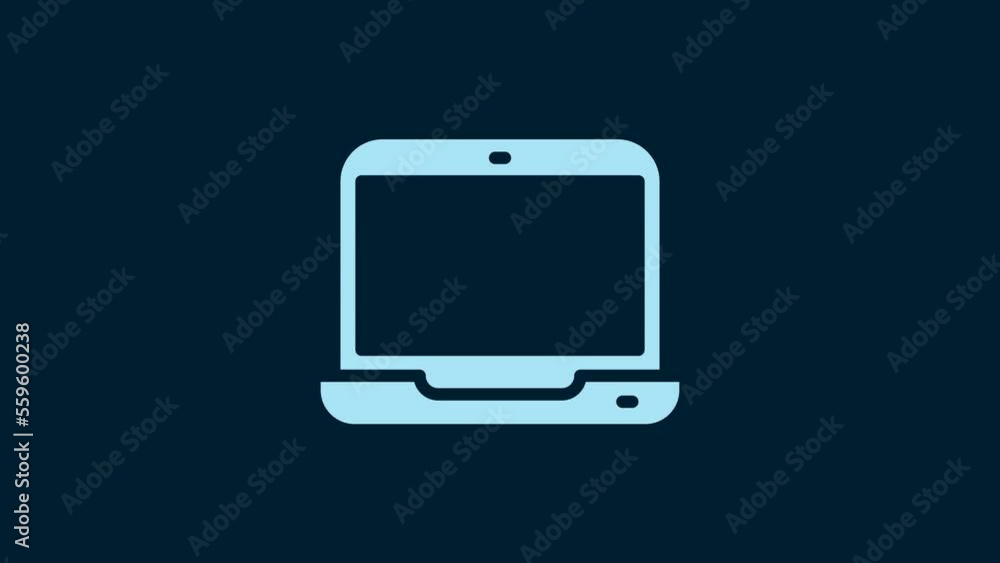 White Laptop icon isolated on blue background. Computer notebook with empty screen sign. 4K Video motion graphic animation White Laptop icon isolated on blue background. Computer notebook with empty screen sign. 4K Video motion graphic animation