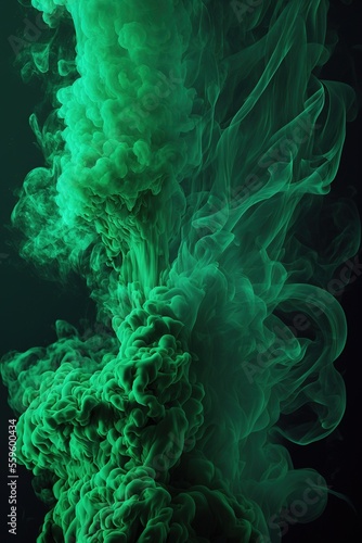 Green smoke on black background. Generative AI.