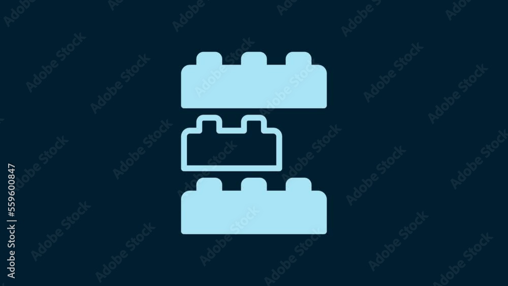 White Toy building block bricks for children icon isolated on blue background. 4K Video motion graphic animation White Toy building block bricks for children icon isolated on blue background. 4K Video motion graphic animation