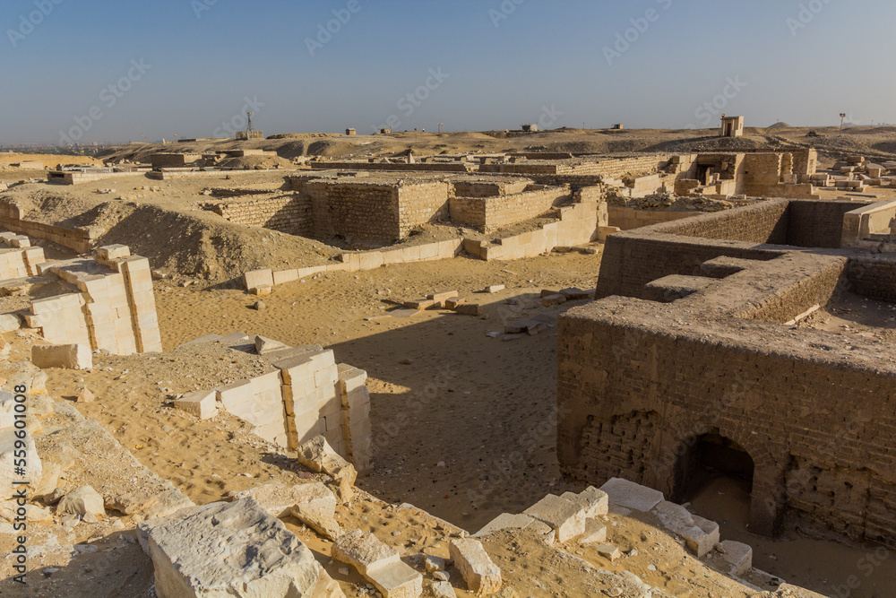 View of the necropolis in Saqqara, Egypt