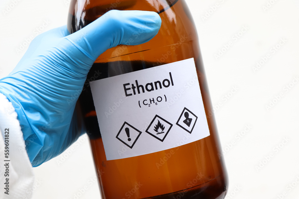 ethanol in bottle , chemical in the laboratory and industry - obrazy, fototapety, plakaty 