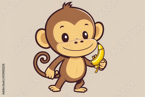 Cartoon symbol depicting a cute monkey holding a banana. Generative AI