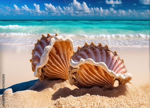 sea shells on sand beach, maldives