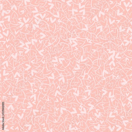 Seamless vector pattern with small hearts. Vector repeating texture with white linear heart on pink background. Repeatable backdrop with hand drawn tiny hearts.