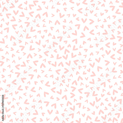 Seamless vector pattern with small hearts. Vector repeating texture with pink heart on white background. Repeatable backdrop with hand drawn tiny hearts.