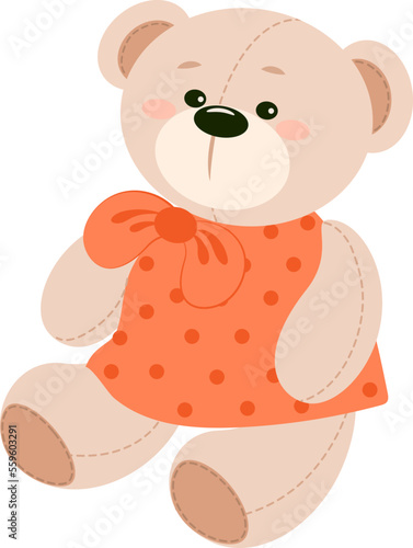 Vector hand-drawn illustration of a cute teddy bear. Gift toy for Valentines day, birthday, Christmas, holiday. Doodle.