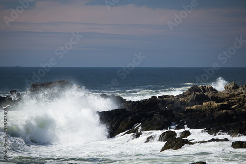 Ocean waves crashing against a rocky shore © Allen Penton