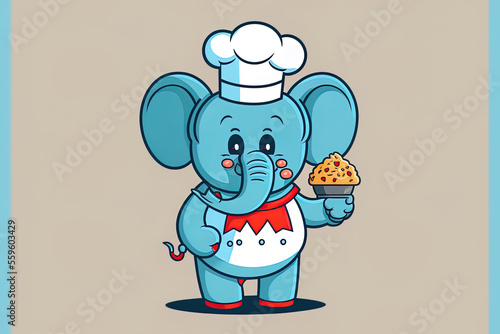 Cartoon chef in an elephant costume, representing food, in an isolated flat style. Generative AI