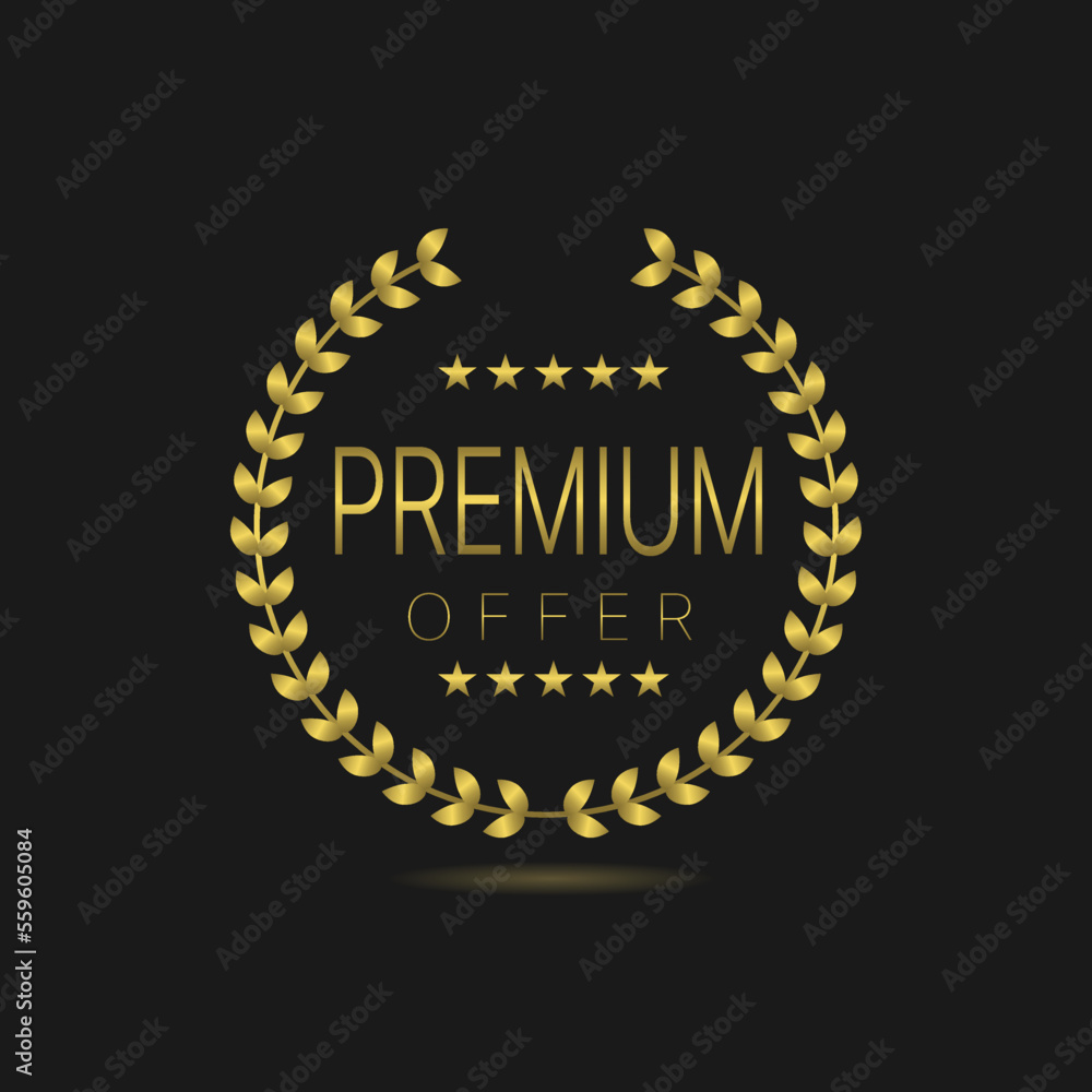 Premium offer golden laurel wreath vector label Premium offer golden laurel wreath vector label
