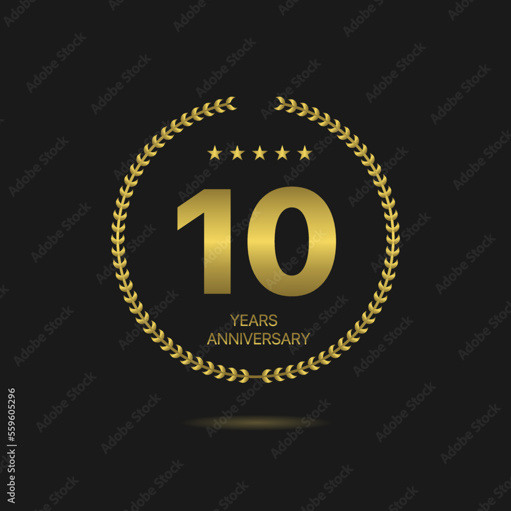 Naklejka premium Ten years Anniversary golden laurel wreath label
