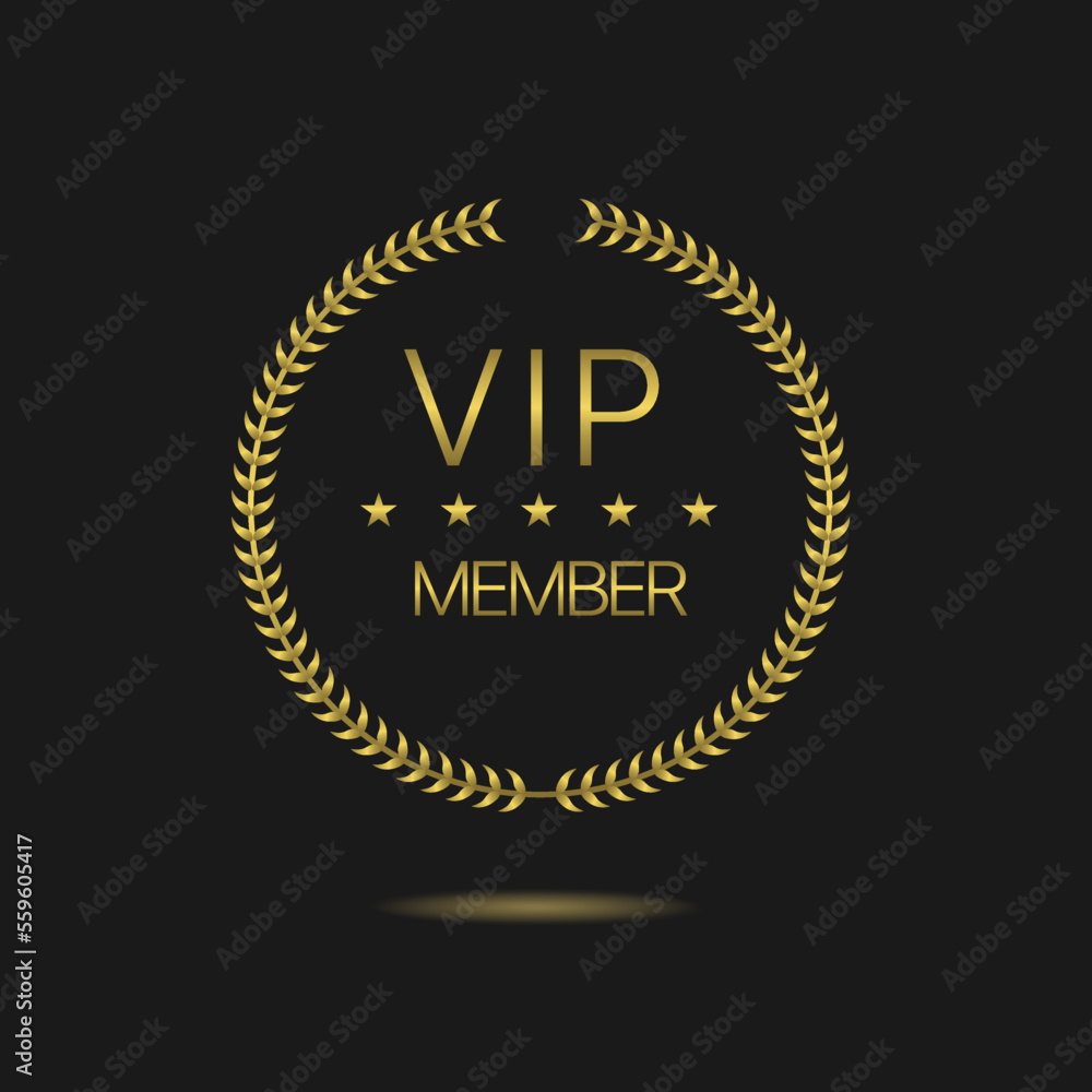 Vip member golden laurel wreath vector label