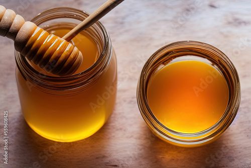 Honey in jar with honey dipper. IA Tehnology