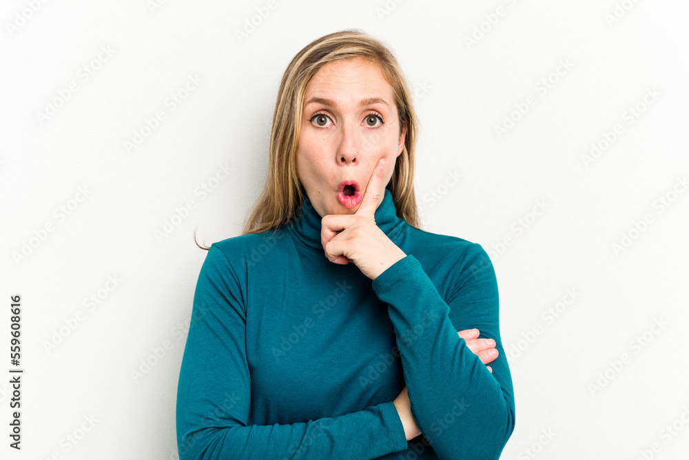 Young caucasian woman isolated on white background having some great idea, concept of creativity. Young caucasian woman isolated on white background having some great idea, concept of creativity.
