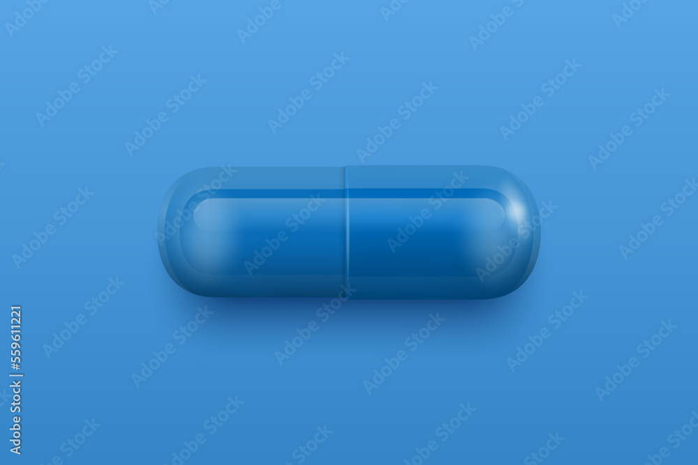 Vector 3d Realistic Blue and White Pharmaceutical Medical Pill, Capsule, Tablet on Blue Background. Front View. Copy Space. Medicine, Male Health Concept Vector 3d Realistic Blue and White Pharmaceutical Medical Pill, Capsule, Tablet on Blue Background. Front View. Copy Space. Medicine, Male Health Concept