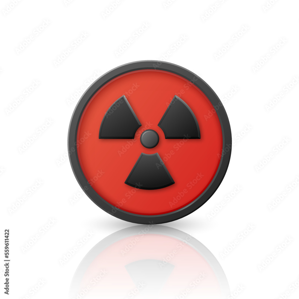 Vector 3d Realistic Round Red and Black Warning, Danger Nuclear Symbol Isolated on White Background. Radioactive Warning Sign, Pin Badge, Button. Design Template. Front View Vector 3d Realistic Round Red and Black Warning, Danger Nuclear Symbol Isolated on White Background. Radioactive Warning Sign, Pin Badge, Button. Design Template. Front View