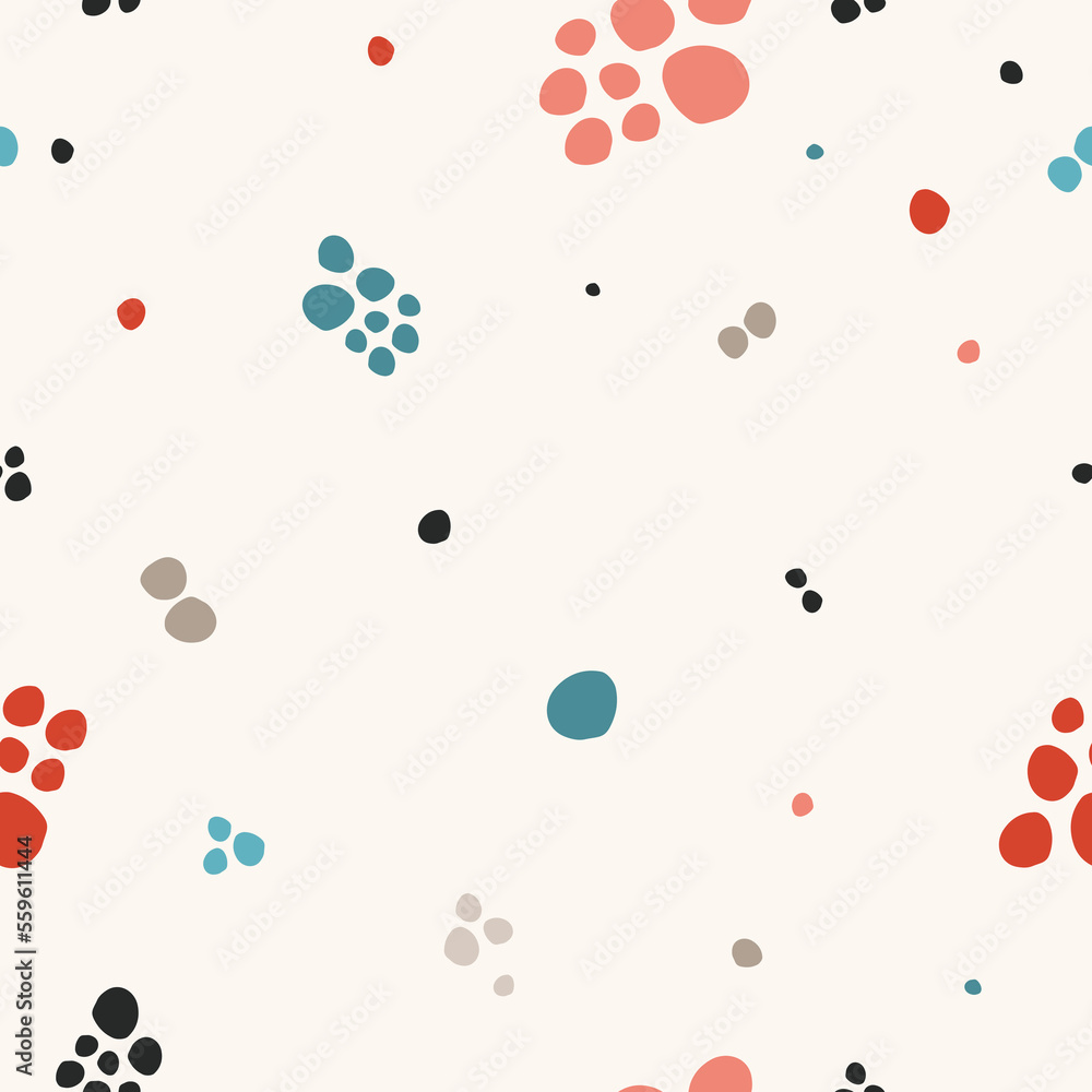 Seamless vector pattern with splashes of bright colors. For wallpaper, wrapping paper, textile, digital design. Cartoon design.