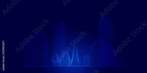 Abstract buildings on a dark blue background. Architectural background on the theme of building or city management. Location.