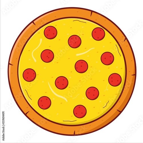 Whole Pan Pepperoni Cheese Pizza. vector flat illustration
