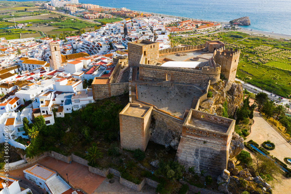 Aerial view of Salobrena town on the Costa Tropical in Granada, Spain