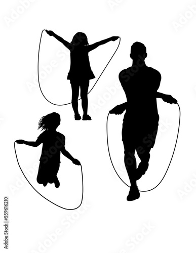 Male and female skipping rope sport silhouette