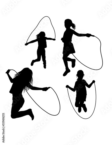 Girl skipping sport activity silhouette