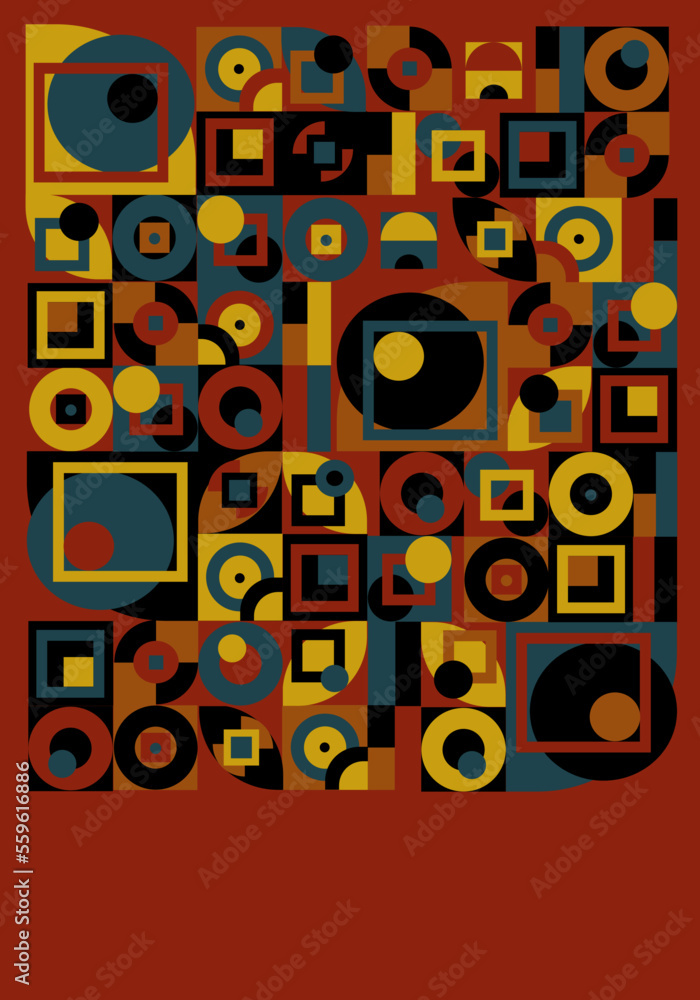 Vector illustration. Abstract painting of geometric figures on a red background Vector illustration. Abstract painting of geometric figures on a red background