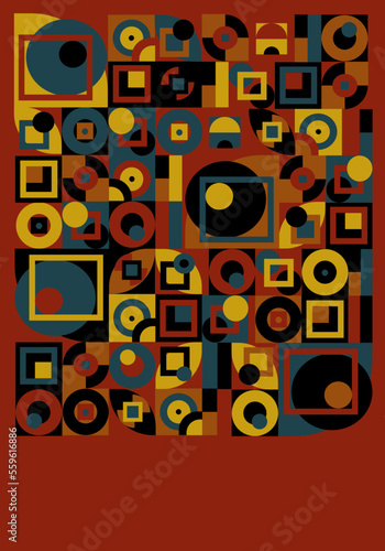 Vector illustration. Abstract painting of geometric figures on a red background