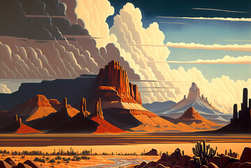 Fotobehang Cappuccinokleur Painting of desert landscape by generative AI  © Gary