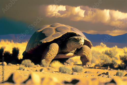 Painting of desert tortoise in the desert by generative AI

