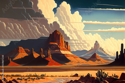 Painting of desert landscape by generative AI