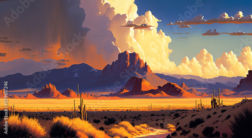 Fotografie, Tablou Painting of desert landscape by generative AI