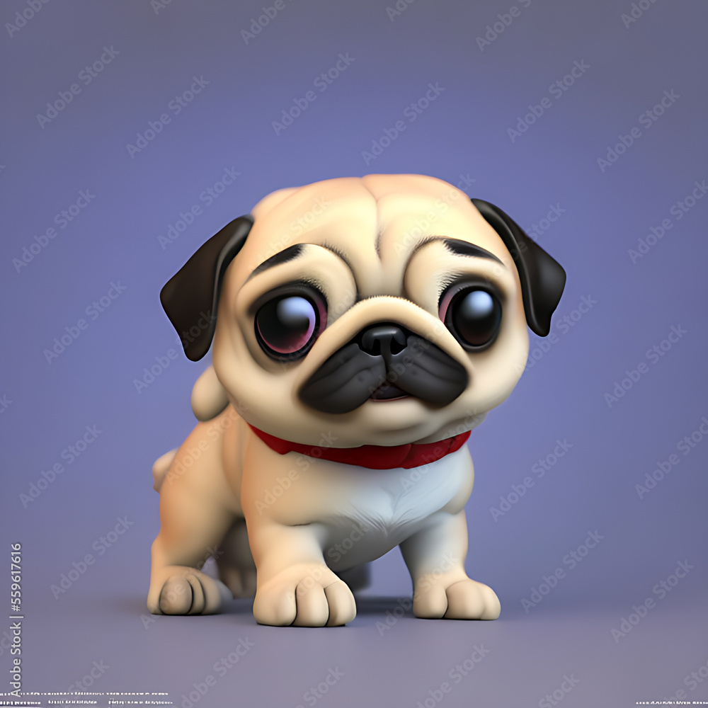 Generative AI 3d illustration of cute and adorable Pug Puppy Generative AI 3d illustration of cute and adorable Pug Puppy
